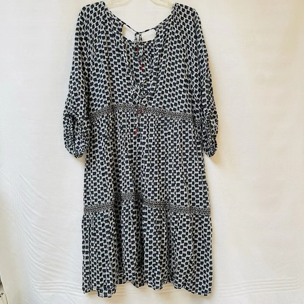 Anthroplogie Midi Dress Womens XL Blue Floral Boho Relaxed Party Tiered Peasant - Picture 7 of 16